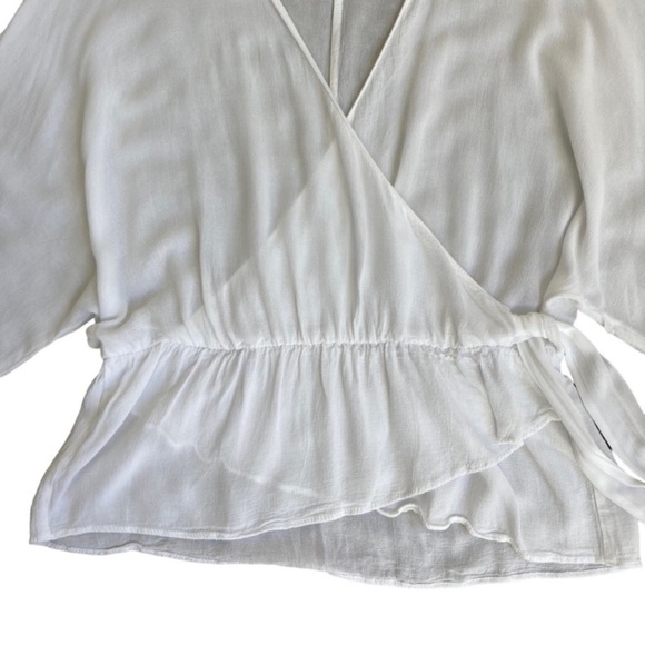 Zara Sheer Faux-Wrap Blouse w Tie Dolman Sleeve Ruffled Collared White Sz S - Picture 8 of 14